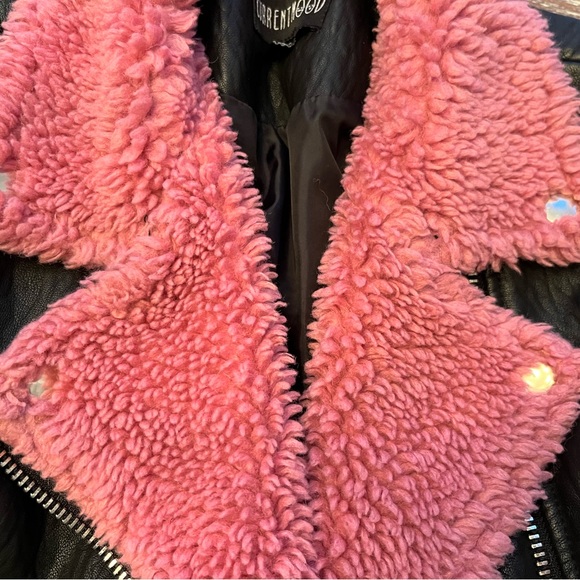 NWOT CURRENT MOOD BLACK BORGE MOTO FAUX LEATHER JACKET W. PINK FAUX FUR, XXS - Picture 7 of 7